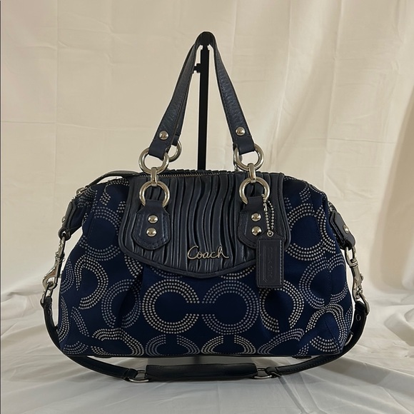 COACH Dark Blue Ashley Dotted Op Art Handbag/Shoulder Bag F-20015 - Picture 1 of 15